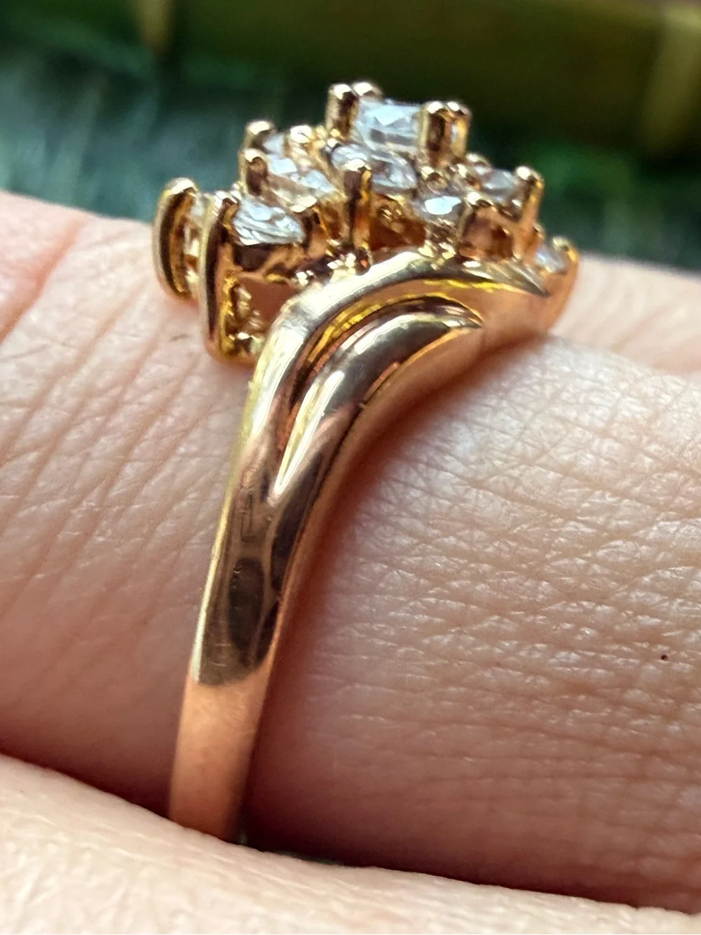 Vintage 925 Gold Vermeil Cubic Zirconia Diamond Cluster Bypass Ring